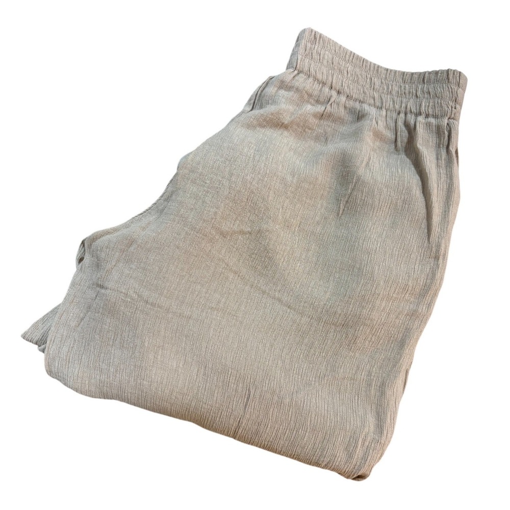 H&M‎ Divided Beige Crinkle Textured Wide Leg Elastic Waist Pants Womens XS